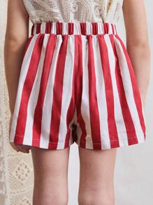 SHEIN 少女心口袋条纹印花休闲短裤 - 彩色 - 查看 5