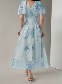DAZY Đầm maxi dài thanh lịch họa tiết hoa nhí mùa hè mới dành cho nữ, thích hợp cho lễ Phục sinh. - Màu xanh lam - Xem 2