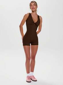 Musera Sport Twist Front Cut Out Back Ärmlös Unitard, Aktiv, Träning, Gym, Padel, Tennis, Pickleball Gym Fitness Höst Yoga Pilates Dagligen Casual - Brun - Visa 6