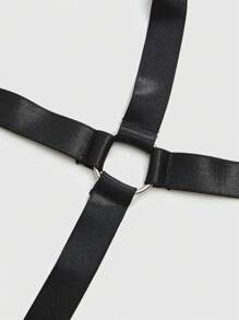 ROMWE Goth Conjunto de lencería sexy de sujetador con aro de malla transparente, tanga y liguero en talla grande con estilo gótico