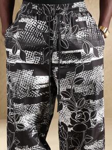 SUMWON Loose Fit Wide Leg Printed Jogger Pants Streetwear Festival Baggy Skater Style All Season Casual Loungewear Urban Fashion Statement Pants