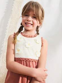 SHEIN Young Girls Adorable 3D Flower Crochet Bodysuits & Jumpsuits, Summer - Multicolor - View 5