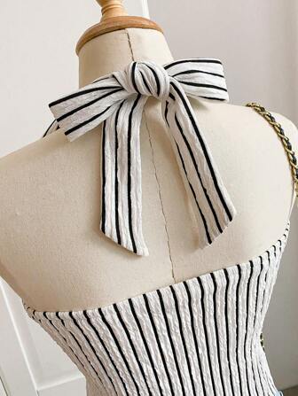 Cévolie Women Summer Striped Y2k Halter Top