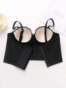 SHEIN 1 pièce Soutien-gorge avec armature, décoration de nœud papillon en dentelle contrastante pour femmes - Noir - Voir 6