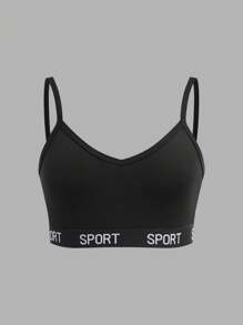 Teen Girl 3pcs/Set Simple Letter Elastic Camisole, Backless Underwear Set - Black and White - View 11