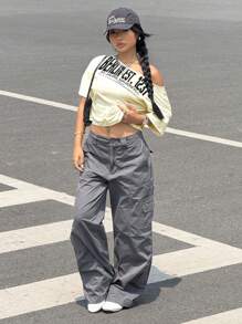 SHEIN EZwear 女式超大版柏林墙倒塌图案圆领短袖休闲T恤