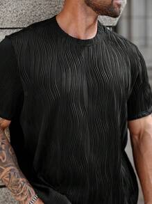 Manfinity Homme Plus Size Men Summer Casual Solid Color Textured Fabric Short Sleeve T-shirt I Szorty 2-częściowy zestaw