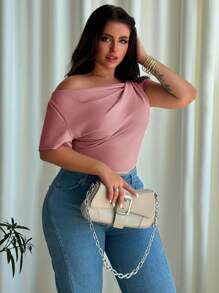 Firerie 大码女式优雅扭纹深粉色垂坠单肩T恤