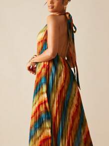 Hauture 夏季女装，女装，女士抽象印花立领无袖简约休闲露背长裙，女士连衣裙，夏季女士连衣裙，派对女士连衣裙，性感女士连衣裙，正式女士连衣裙，长款女士连衣裙。适合约会、演唱会、演出、派对、俱乐部、晚会、音乐节、度假等场合。 - 彩色 - 查看 6