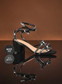 SHUZIA Damen Breit Passende Sandalen mit Schleifen-Schleife, Schnürsenkel und Blockabsatz