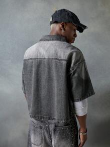 NEON BLANC 男士街头风无袖铆钉牛仔衬衫