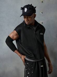 NEON BLANC Men's Streetwear-Inspired Knit Letter & Number Print Cropped Shirt - Black - View 4