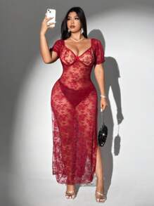Viva Relle Plus Size Women Sexy Avant-Garde Fashion Lace Long Dress
