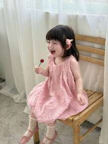 SHEIN Babygirls Sleeveless Dusty Pink Dress,Cute Summer Party Outfit,Simple Solid Comfortable Fit Skirt For Outdoor Play And Casual Daily Wear - Pink - View 4