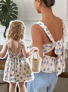 Travachic KIDS Babygirl Mommy&Me Loose Floral Print Camisole Summer Vacation Dress - Multicolor - View 1