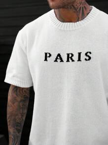 Manfinity Homme 大码男士休闲字母印花短袖针织毛衣加大码男装 - 白色 - 查看 4