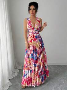 Elenzga Váy đi nghỉ gợi cảm hở vai cổ chữ V họa tiết hoa nhỏ nhắn cho nữ - Nhiều màu - Xem 6