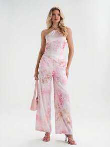 Glamine Quần ống rộng in họa tiết satin thanh lịch dành cho nữ, không co giãn - Hồng - Xem 3
