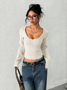 INAWLY Women's Casual Versatile Solid Color Knit Sweater Fall Winter Cloth For Women - Apricot - View 5