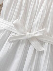 Young Girl' Elegant Sleeveless Solid Color Ruffle Hem Dress - White - View 5