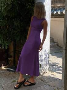 Livesso 女士夏季新款休闲海滩度假音乐节中长连衣裙，返校服装 - 紫色 - 查看 5