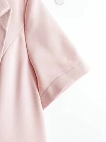 SHEIN Clasi Bộ vest blazer tay ngắn màu hồng và quần ống đứng cho nữ, nhẹ nhàng, thanh lịch và sang trọng cho mùa hè - Màu xanh lam - Xem 3