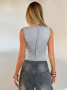 Aloruh Gray Casual Solid Color Sexy Bodysuit, Sleeveless Tight-Fitting For Summer - Grey - View 2