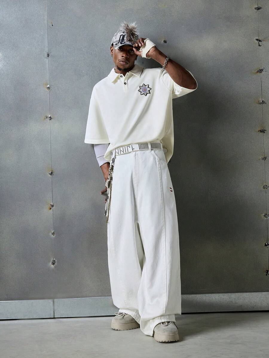 NEON BLANC Áo thun nam cơ bản màu trắng có họa tiết thêu, phong cách đường phố, mùa hè - trắng - Xem 1