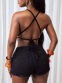 BamGleam Summer New Women's Color Gradient Short Crop Top With Sexy Backless Design, Perfect For Beach Vacations, Parties, Gatherings, And Daily Wear - Multicolor - View 2