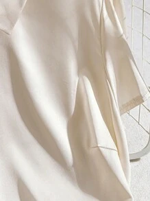 SHEIN Clasi Plus Size Women 2-Piece Set, Satin Woven Solid Color Collared Short Sleeve Top And Long Elastic Waist Skirt, High-End Elegant Romantic Style - Apricot - View 5