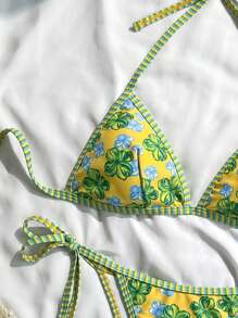 Swim Mod 2 pezzi Costume da bagno donna, Top a triangolo e slip legati ai lati con stampe casuali, adatto per vacanze al mare in estate - Multicolore - Visualizzare 4