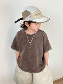 SHEIN 1 Piece Young Boy Casual Sports Academy Japanese And Korean Loose Fit Water-Washed Soft Comfortable Round Neck T-Shirt Suitable For Kids Young Boy Back To School Suitable For Birthday Parties, Parties, Performances, Weddings, Baptisms, Back To School Daily Suitable For School Suitable For Travel Suitable For Sports Suitable For Spring And Summer