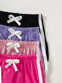 SHEIN Set de 4 piezas de shorts casuales para bebés y niñas pequeñas, de colores caramelo, apropiados para uso diario y deportivo, para primavera/verano, de 0 a 3 años de edad - Multicolor - Ver 3