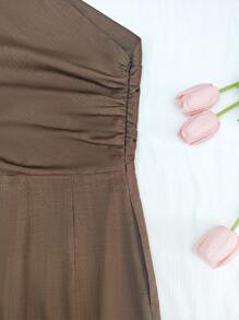 EMERY ROSE Women's Elegant Solid Color Dress, For Commuting In Summer - Brown - View 4