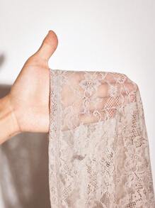 VIOLA AND VESPER Elegante top da donna con maniche lunghe, scollo tondo e trasparente in pizzo