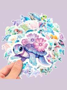 50 piezas Paquete de pegatinas de vinilo impermeables con diseño de tortuga marina, para usar en botellas de agua, tazas de automóvil, computadoras, guitarras, monopatines, maletas, bicicletas, motocicletas, esquís, vasos, pegatinas de tortuga, taza de tortuga, tortugas, pegatinas de pared con motivo marino, pegatinas de tortuga marina