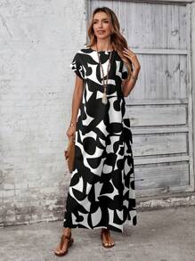 EMERY ROSE Women's Full Print Long Vacation Casual Dress,Bohemian Clothes