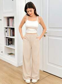 SHEIN Teen Girls' 3 Piece Set: Apricot Casual School/Home Loose Shirt, Vest And Relaxed Pants Set - Apricot - View 13