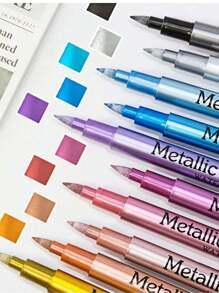 12支/套金属马克笔，适用于黑色纸张、玻璃、摇滚笔、绘画、剪贴簿、相册、金属马克笔、学生文具