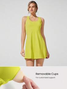 GLOWMODE FeatherFit™-Air Peekaboo 日常内置短裤口袋防滑连衣裙轻度支撑低冲击瑜伽工作室春季连衣裙夏季速干吸湿排汗 - 黃色 - 查看 4