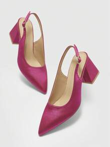 CUCCOO BIZCHIC Fashionable Fuchsia Open Heel Pointed Toe Chunky Mid-Heel Pumps, Classic Minimalist Design For Work, Date, Party, Holiday, Wedding For Christmas - Hot Pink - View 6