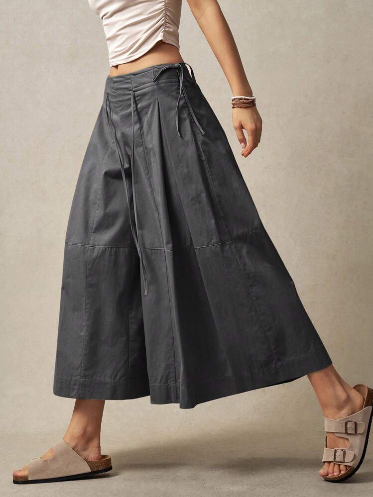 Bohemela Calça Casual Larga Sólida e Solta para Mulheres, Estilo de Férias - Cinza - Visão 5