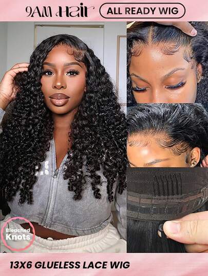 ALL READY WIG 13x6 Lace Front Wigs Human Hair Pre Plucked 180% Density Transparent Water Wave Glueless Wigs For Women Bleached Knots Natural Color Drawstring Wigcap Fit All Head Size