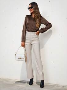 Aveloria Modichic Solid Color Button Down Long Sleeve Shirt Holiday Party Clothes Button Up Shirt Women  Fall Cloth For Women - Coffee Brown - View 3