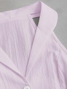 Sweetra 女式纹理薄纱翻领无袖开襟衬衫