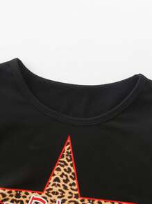 SHEIN Explorewe Tween Girl 美式豹纹星星印花T恤和阔腿裤套装 - 彩色 - 查看 3