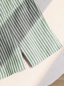 SHEIN 1 Piece Boy Casual Comfortable Fashionable Minimalist Practical Versatile Soft Plaid Fabric Adjustable Strap Jumpsuit, Suitable For Spring/Summer