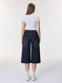 SHEIN Frenchy 女式休闲水洗水钻蝴蝶结宽松牛仔裤 - 藍色 - 查看 7