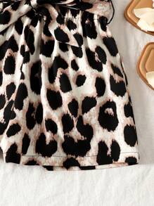 Ensemble 2 pièces avec débardeur noir et short taille papier à imprimé léopard pour jeune fille