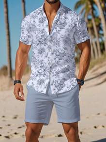 Manfinity RSRT Men's Short Sleeve Shirt And Shorts Fashion Suit, Suitable For Summer